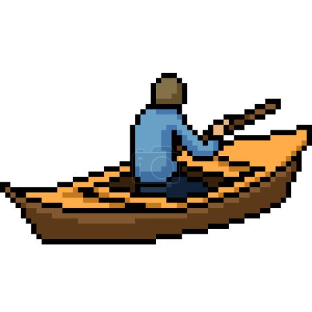 pixel art of small paddle boat isolated background