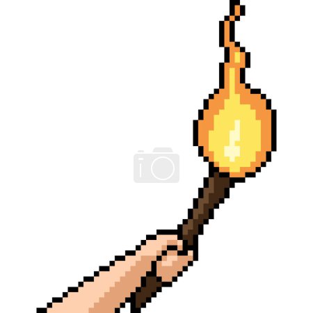 pixel art of torch fire rise isolated background