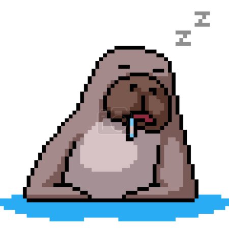 Illustration for Pixel art of seal sleep drool isolated background - Royalty Free Image