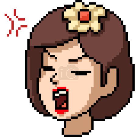 pixel art of girl angry expression isolated background