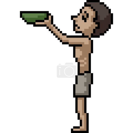 Illustration for Pixel art of starve hungry kid isolated background - Royalty Free Image