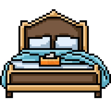 pixel art of messy double bed isolated background