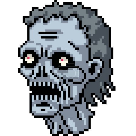 Ilustración de Pixel arte de la cabeza de zombi putrefacción fondo aislado - Imagen libre de derechos