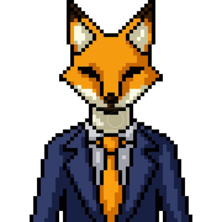 pixel arte de zorro traje de negocios aislado fondo