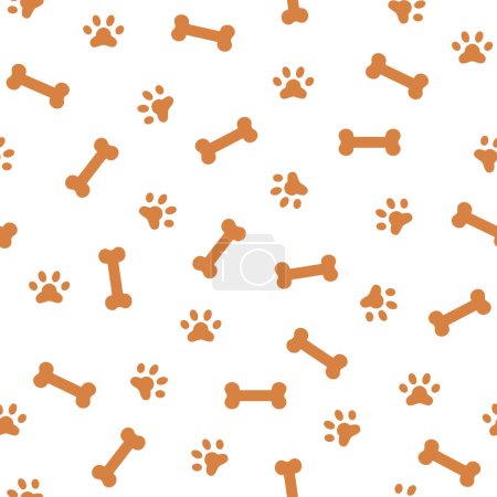 Illustration for Cute seamless pattern with dog paw prints and bones. Fabric print template. Simple doodle vector background. - Royalty Free Image