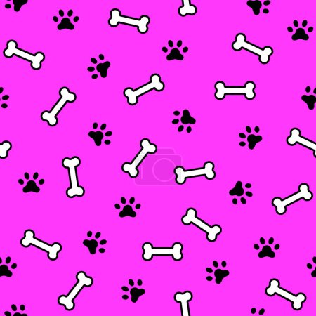 Niedliches, nahtloses Muster mit Hundepfotenabdrücken und Knochen. Stoffdruckvorlage. Einfacher Doodle-Vektor-Hintergrund.