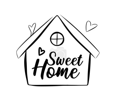 Illustration for Handwritten sweet home phrase lettering. Cute greeting poster or entrance sign print template. Vector quote illustration. - Royalty Free Image