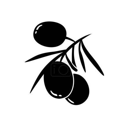Téléchargez les illustrations : Branche d'olive noire aux fruits. Icône simple, silhouette de contour isolé sur fond blanc. Vecteur frais bio sain aliments naturels. Logo de l'huile d'olive élément design de marque. - en licence libre de droit