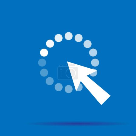 Illustration for Loading circle and arrow icon vector button on blue background. Load sign symbol progress bar for upload, mouse cursor download round process. - Royalty Free Image