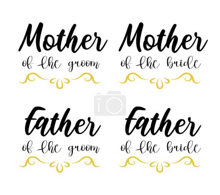 Illustration for Mother and father of the groom and bride. Marriage lettering labels, wedding design element. - Royalty Free Image