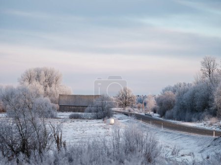 Photo for Landscape with winter road covered in ice and snow - Royalty Free Image