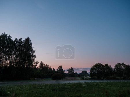 Photo for Countryside farm meadow with fresh cut green grass and trees in background. nature landscape - Royalty Free Image