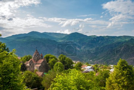 Sanahin Monastery - a landmark of Armenia on the background of beautiful mountains, UNESCO World Heritage Site