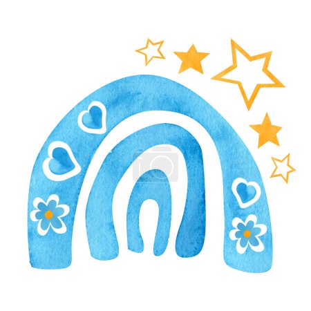 Téléchargez les photos : Aquarelle bleu arc-en-ciel mignonne illustration pépinière - en image libre de droit