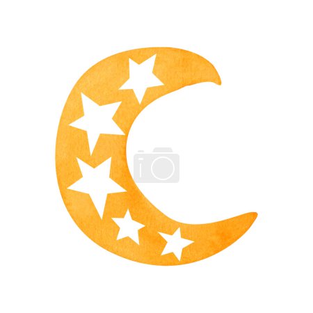 Téléchargez les photos : Aquarelle jaune lune mignonne pépinière illustration conception - en image libre de droit
