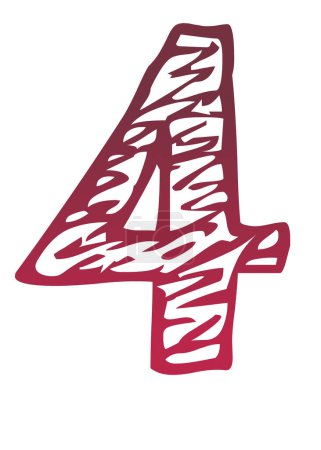 Téléchargez les photos : Numéro 4 de l'alphabet réalisé avec un dégradé de couleur du rouge au rose, isolé sur fond blanc - en image libre de droit