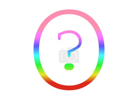 Photo for Question mark of the alphabet made with the colors of the rainbow, with a circle around the letter, isolated on a white background - Royalty Free Image