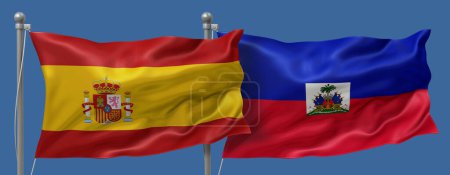Photo for Spain flag and Haiti flag on a blue sky background, banner 3D Illustration - Royalty Free Image