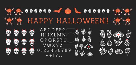 Illustration for Happy Halloween Stickers and Font - Royalty Free Image