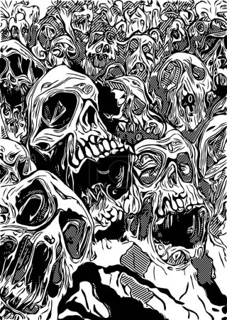 black and white of zombies cartoon