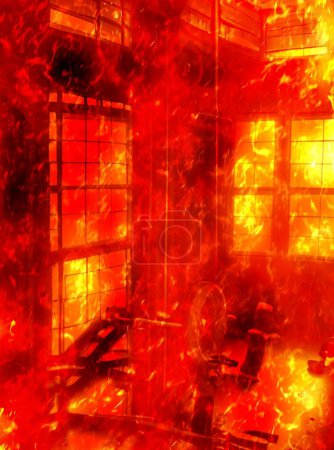 Foto de Cerrar fuego quemando fondo de la casa - Imagen libre de derechos
