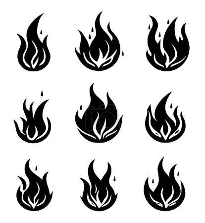 set of fire flame isolated on white background