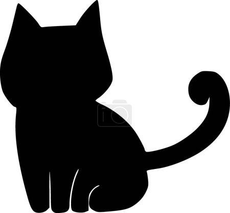 black and white illustration of cute cat
