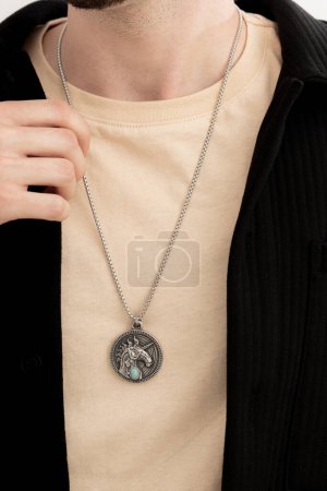 Chain necklace in men's . Visual with men's jewelry concept