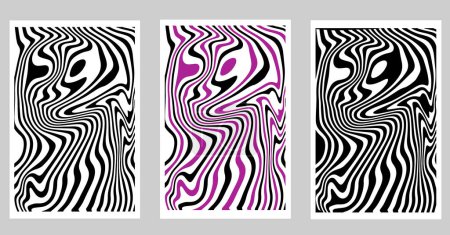Abstract textured backgrounds in op art design. Black and white and black and lilac. Vector illustration. Poster 619312748