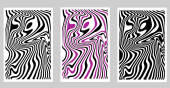 Abstract textured backgrounds in op art design. Black and white and black and lilac. Vector illustration. Stickers #619312748