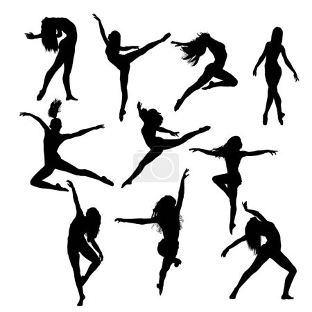 Téléchargez les illustrations : Vector set of graceful female silhouettes of ballerinas isolated on white background - en licence libre de droit