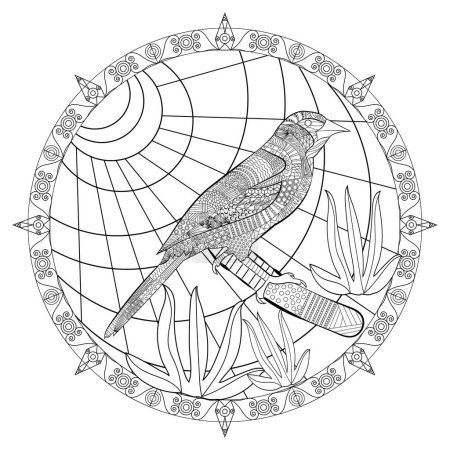 Téléchargez les illustrations : Illustration vectorielle stylisée d'un oiseau oriole. Zentangle Mandala. Peut être utilisé comme livre de coloriage adulte, livre de coloriage, carte. - en licence libre de droit