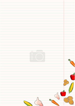 Ilustración de Agenda, página del cuaderno para una nutrición adecuada con espacio para el texto. Hoja en blanco para la lista de tareas decoradas con verduras de colores y frutos secos en estilo pixel art. Ilustración vectorial plana - Imagen libre de derechos