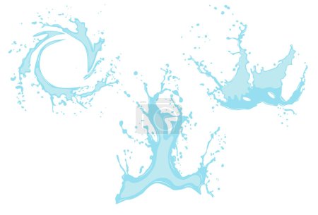 Collection of splashes of water or oil. Vector set of icons of flowing drops, waves, splashes, splashes of nature isolated on white background. Dripping liquid. Water spill. Drops of rain and drops of sweat.