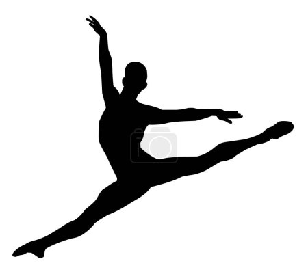 Illustration for Vector isolated black outline of a dancer on a white background in a ballet gran jet jump - Royalty Free Image