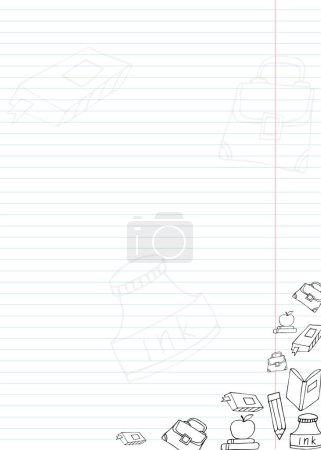 Agenda, Vorlage, Notizbuchseite für Notizen mit Platz für Text. Blanko-Blatt für To-do-Liste dekoriert mit Schule schwarz-weiß Doodles Design. Flache Vektorabbildung