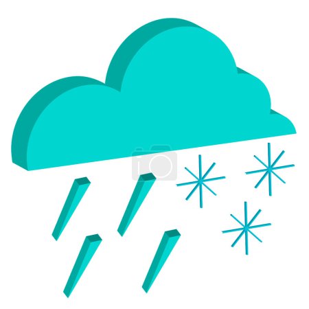 Isometrisches Wettersymbol Regen und Schnee auf weißem Hintergrund. Vektor.