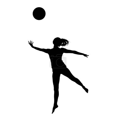 Vector silhouette of a sports girl performing an acrobatic trick with a ball, black outline on a white background