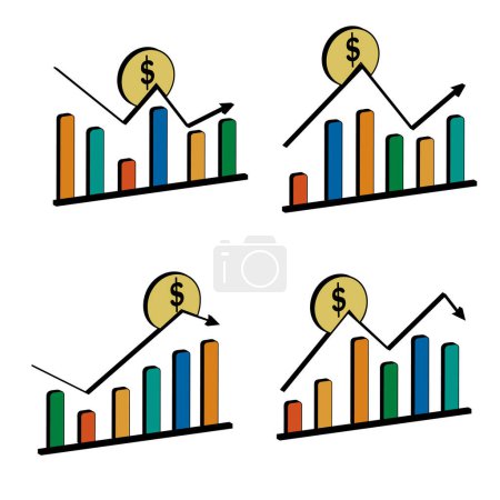 Isometric graph with dollar sign. The graph shows a downward trend. Vector.