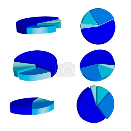 Téléchargez les illustrations : Ensemble d'icônes isométriques rondes. Le graphique montre différentes variations dans la position du graphique dans un ton de couleur bleue. Vecteur. . - en licence libre de droit