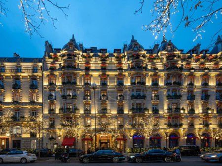 Photo for View of facade of Plaza Athenee Hotel with christmas decoration - Royalty Free Image