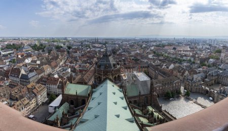 Photo for Strasbourg, France - 06 26 2023: Strasbourg cathedral: View of the roof of the cathedral and the city around from the staircase - Royalty Free Image