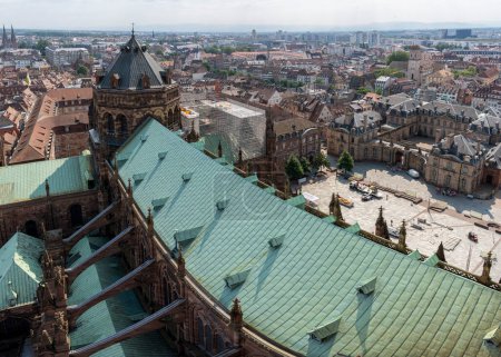 Photo for Strasbourg, France - 06 26 2023: Strasbourg cathedral: View of the roof of the cathedral and the city around from the staircase - Royalty Free Image