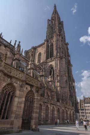Photo for Strasbourg, France - 06 26 2023: Strasbourg cathedral: View of the cathedral and the city around from the bottom - Royalty Free Image