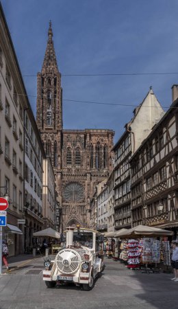 Photo for Strasbourg, France - 06 26 2023: Strasbourg cathedral: View of the facade of the cathedral from Merciere street - Royalty Free Image