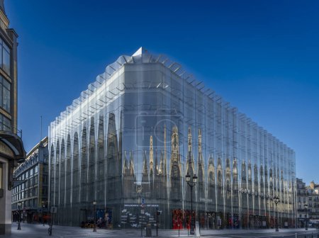 Photo for Paris, France - 12 06 2023: La Samaritaine department store. Outside view of the corrugated glass facade and reflection from Rivoli street - Royalty Free Image
