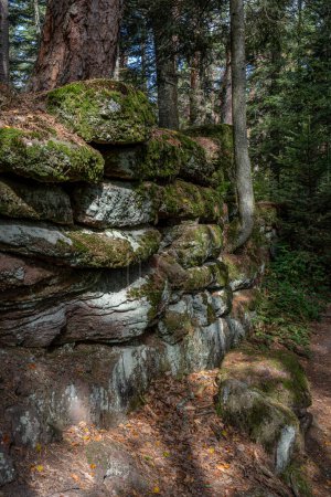Der Weg der Gallier. Blick auf Felsen und Bäume