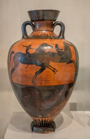 Paris, France - 05 10 2024: Sport in Antiquity. View of a terracotta Panathenaic Amphora