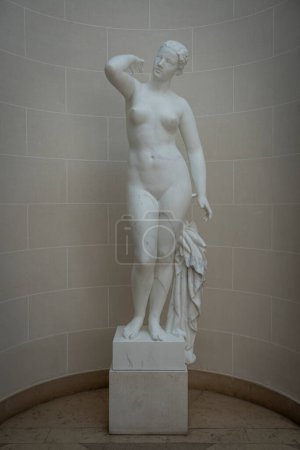 Paris, France - 05 10 2024: Bibliotheque Nationale de France Richelieu. View of a marble statue of a nude woman