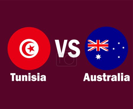 Téléchargez les illustrations : Tunisie et Australie Drapeau avec des noms Symbole Design Afrique et Asie football Vecteur final Pays africains et asiatiques Equipes de football Illustration - en licence libre de droit